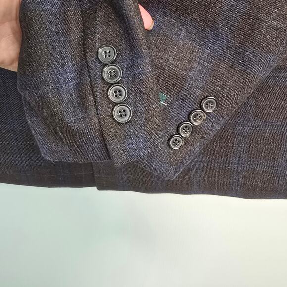 Lauren Ralph Lauren Double-Breasted Blazer Brown Blue Windowpane 40R NWT - Picture 7 of 12